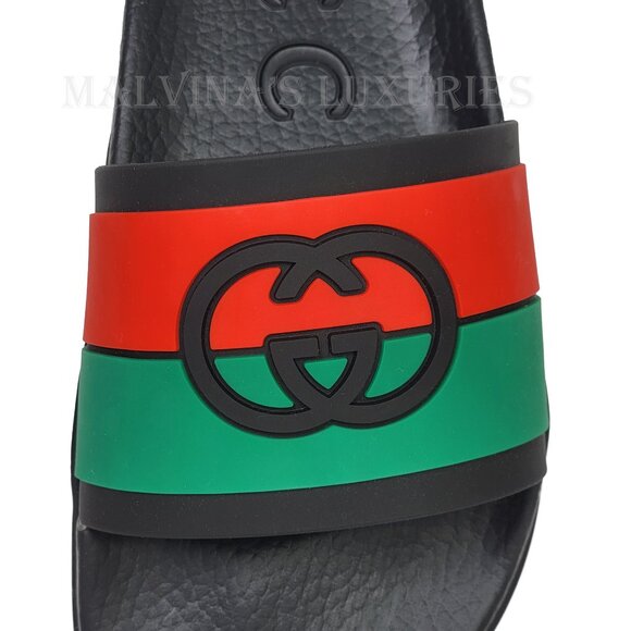 GUCCI SHOES MEN INTERLOCKING G LOGO RUBBER SLIDES w WEB STRIPE sz 9 / 9.5 - Picture 12 of 15